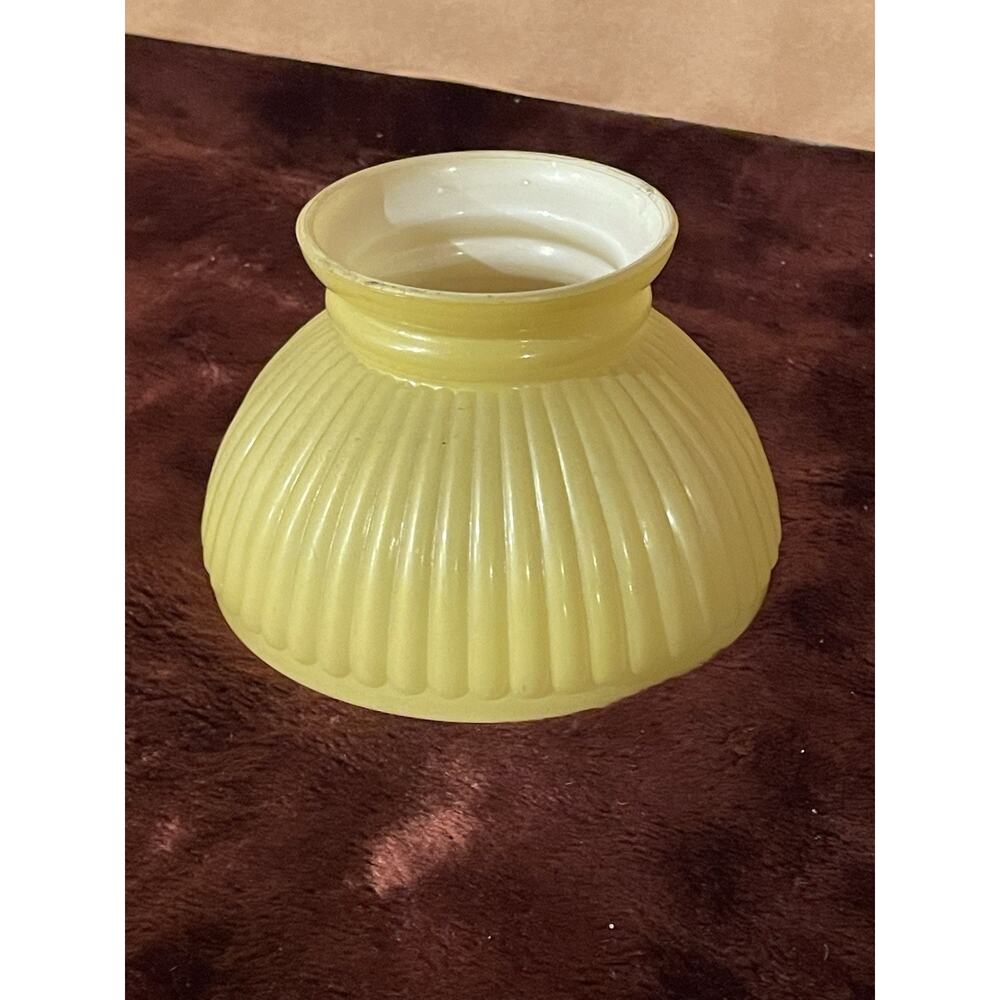 Vintage Yellow Cased Glass Ribbed Oil Lamp Shade